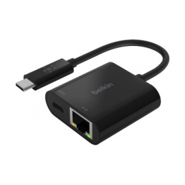 Belkin - Adaptador de carga y Ethernet - USB-C - Gigabit Ethernet x 1 + USB-C (solo alimentación) x 1