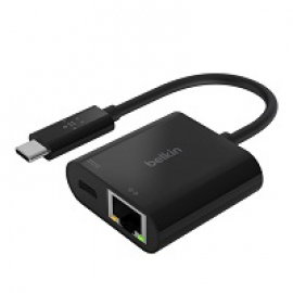 Belkin - Adaptador de carga y Ethernet - USB-C - Gigabit Ethernet x 1 + USB-C (solo alimentación) x 1