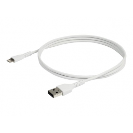 StarTech.com Cable Resistente USB-A a Lightning de 1 m Blanco - Cable USB Tipo A a Lightning con Fibra de Aramida - MFi (RUSBCLTMM1M) - Cable Lightning - USB macho recto a Lightning macho recto - 1 m - doble blindado - blanco - para Apple iPad/iPhone/iPo