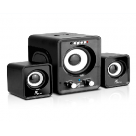 Xtech XTS375 - Altavoces - Negro y blanco - Prácticos controles en el panel frontal - Entrada auxiliar, reproducción de audio vía USB y SD - Control remoto con batería incluida - Entrada de CA/CC: USB 5VCC - Máxima potencia de salida (RMS): 3W cada uno -